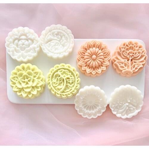 Plastic Mooncake Mold 75g 3D Flower Stamp Cookie Cutter Cake Mold Baking Tool XX9B