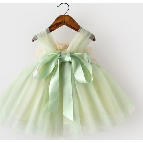 Toddler Girls Flowers Dress for Kids with Belt Lovely Straps Lime Green Floral Princess Vestido Birthday Party Clothes
