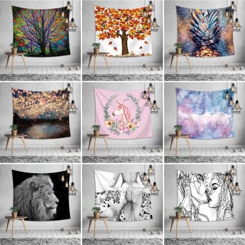 Hot Polyester Tapestry Creative Hand Painted Trees Cactus Print Cartoon Celestial Tapestry Wall hanging Fabric Boho Decor Home