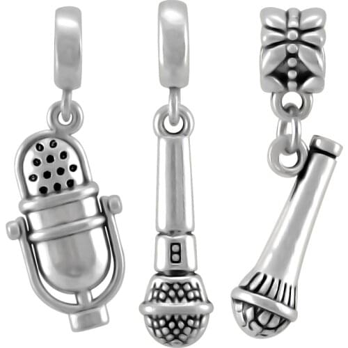 Silver Plated Musical Microphone Charms Pendant Fit Original Pandora Charm Beads Bracelet DIY Fashion Jewelry SPP205