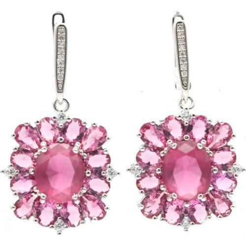 47x33mm Anniversary Moon Shape Created London Blue Topaz Zircon Womans Wedding Silver Earrings