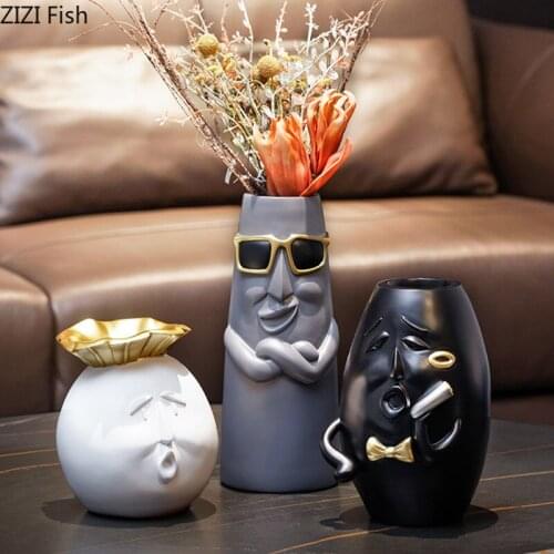 Funny Figure Vases Cartoon Character Flower Pots Decorative Abstract Artwork Resin Sculpture Flowers Vase Home Decoration Modern