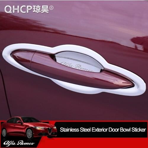 QHCP Stainless Steel Car Styling Door Bowl Protection Decoration Cover Sticker Exterior Accessory For Alfa Romeo Giulia/Stelvio