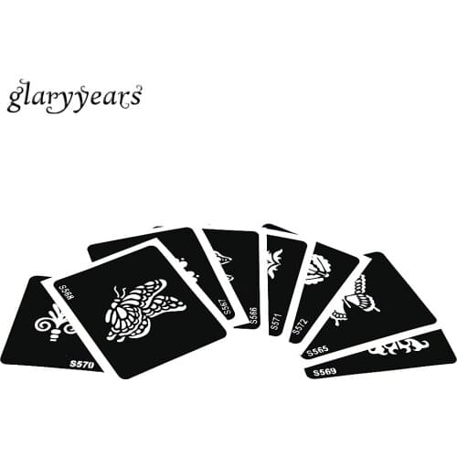 8 Pieces Small Henna Tattoo Stencil Butterfly Flower Pattern Paste Colored Drawing Women Body Art Glitter Tattoo Stencil S500#09