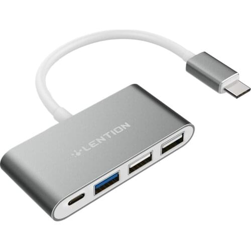 LENTION C13 4-In-1 USB-C Hub With Type C USB 3.0 USB 2.0 Multiport PLUG & PLAY Charging & Connecting Adapter For ,Gray