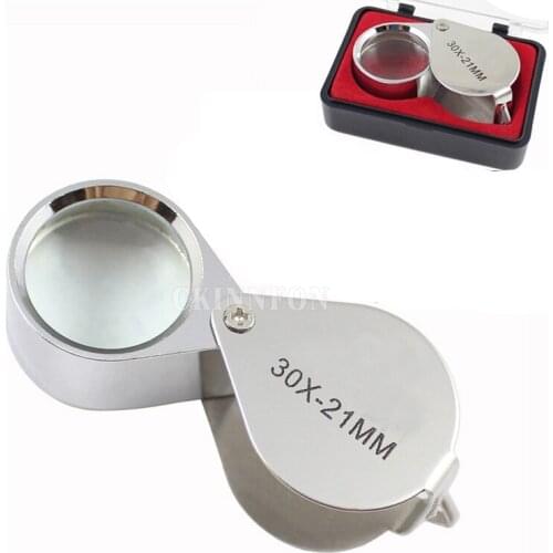 DHL 200PCS 30X Glass Magnifying Magnifier Jeweler Eye Jewelry Loupe Loop 30X 21MM (Color: Silver)