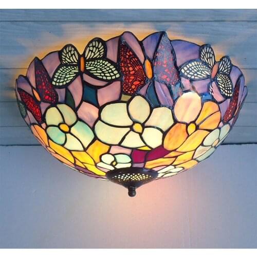 Mediterranean Sea stained glass tiffany European style Baroque lilac Ceiling lights 30 40 50cm LED bulbs lamp bedroom lighting
