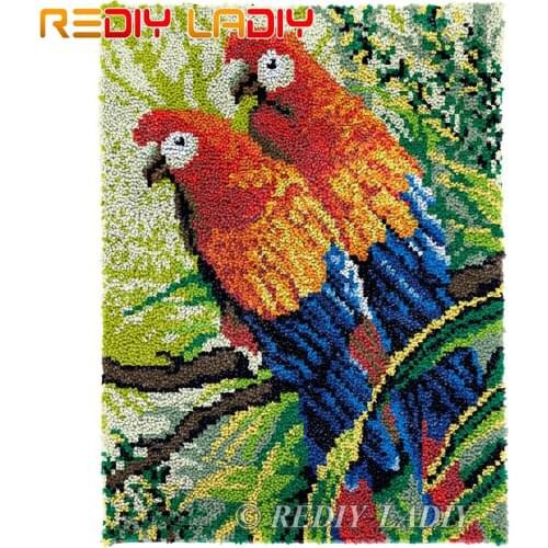 Latch Hook Rug Two Parrots Chunky Yarn Tapestry Kits DIY Carpet Rug Knitted Floor Mat Crocheting Cushion Arts & Crafts 61*81cm