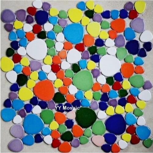 Glazed Colorful Pebble Ceramic Mosaic tiles for DIY Kitchen backsplash Shower Kids room wall sticker floor tile