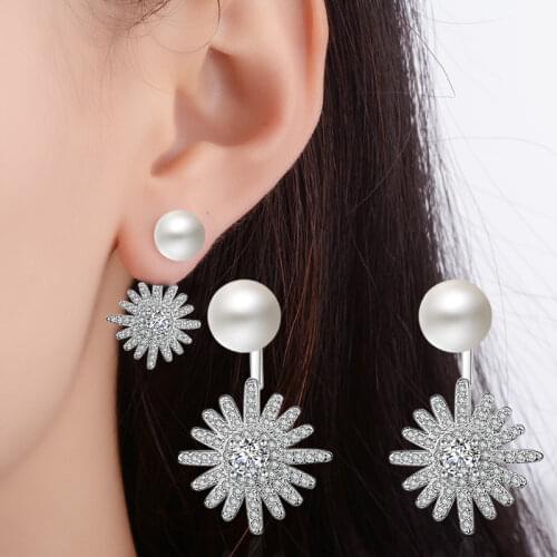 925 Sterling Silver Women Luxury Earrings Pearl Daisy Fashion Stud Earring Girl Elegant Jewelry Vintage Gifts New