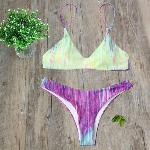 New Bikini Set Swimwear Swimsuit Sexy Rainbow stripes Have Pad Bikinis female Swimwear swimming suit for women