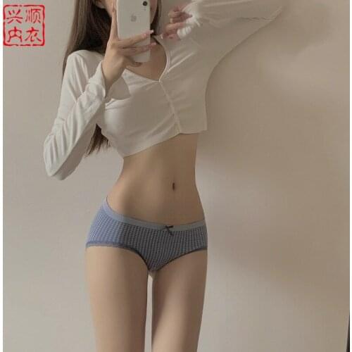 Girl day tie plaid underwear baby cotton girl middle waist briefs graphene crotch model underwear girl
