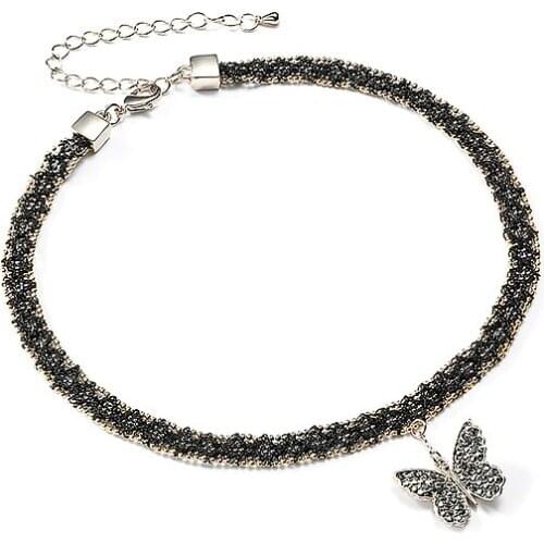 Bohemian Black Butterfly Choker Necklace For Women Handmade Chain Coffee Gold Color Fashion Female Chocker Jewelry Free Shipping