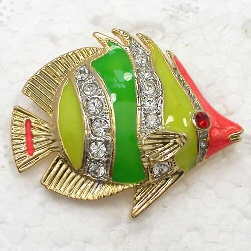 12pcs/lot Wholesale Fashion Rhinestone Enamel Fish Pin brooches C102119