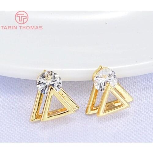 6PCS 10MM 24K Gold Color Plated Brass with Zircon Triangle Charms Pendants Connector High Quality Diy Jewelry Accessories