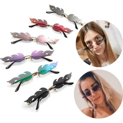 2020 Fashion Fire Flame Sunglasses Rimless Wave UV 400 Eyewear Luxury Trending Narrow Sun Glasses Streetwear Driver Glasses