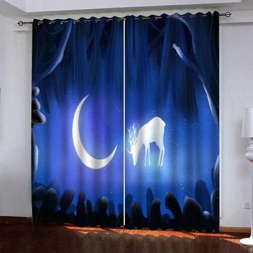 Blue sky 3d curtains Customized 3d curtains simple and fresh modern thickening blackout curtains moon curtains