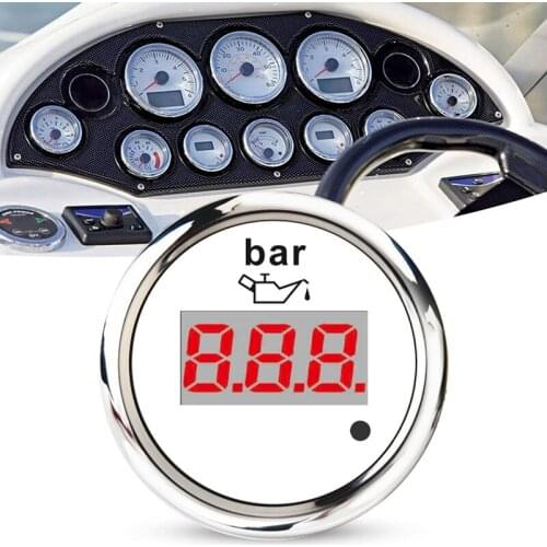 52mm Digital Oil Pressure Gauge 0-10 Bar Universal Stainless Steel Oil Meter Indicator Red Backlight with Alarm