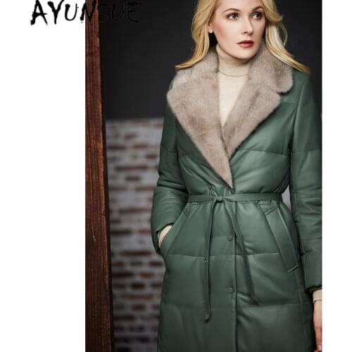 AYUNSUE Womens Winter Down Jacket Real Sheepsin Coat Female Long 90% White Duck Down Parkas Woman Mink Fur Collar Mujeres Abrig
