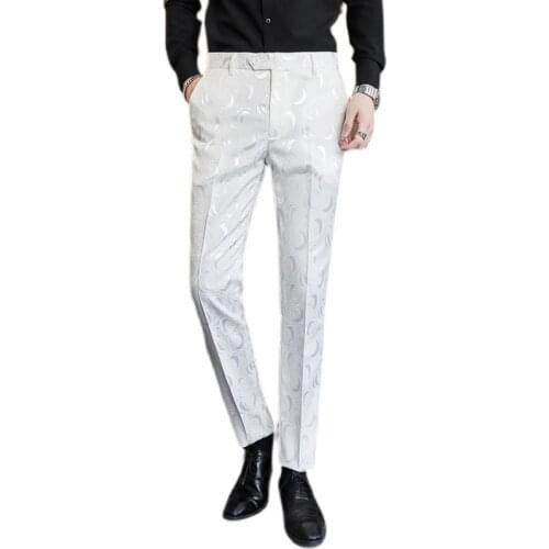 High Quality White Mens Suit Pants wedding Party Dress trousers Men Jacquard Fabric Large Size Pantalones Hombre S-4XL 5XL 6XL