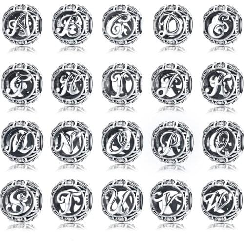 Authentic 925 Sterling silver Charm beads Clear CZ Letter Alphabet Beads Fit Original Pandora Bracelets Women DIY Jewelry