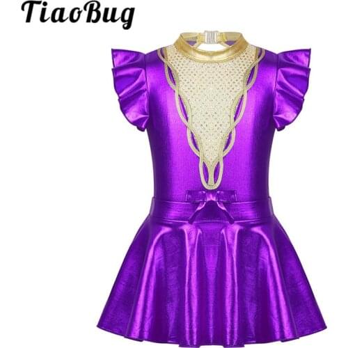 Kids Shiny Sequins Metallic Gymnastics Leotard with Skirt Set Girls Ballet Dress Outfit Showman Stage Performance Dance Costume