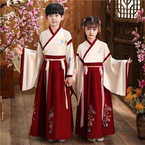 KIDS Embroider HanFu Princess&Prince Birthday Party Perform Dress Traditional Chinese Wedding Evening Robe Photography Clothes
