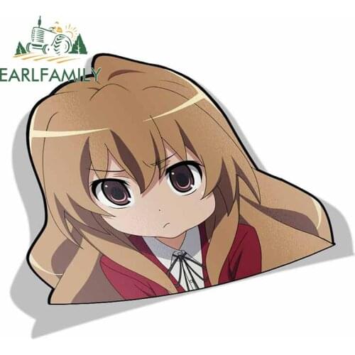 EARLFAMILY 13cm x 11cm Aisaka Taiga Toradora! Big Head PEEK Anime Car Vinyl JDM Car Stickers Window Trunk Laptop Decal