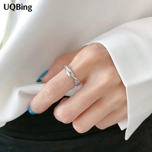 Smooth Silver Color Intertwined Twisted Female Rings Simple Wave Braided Open Rings
