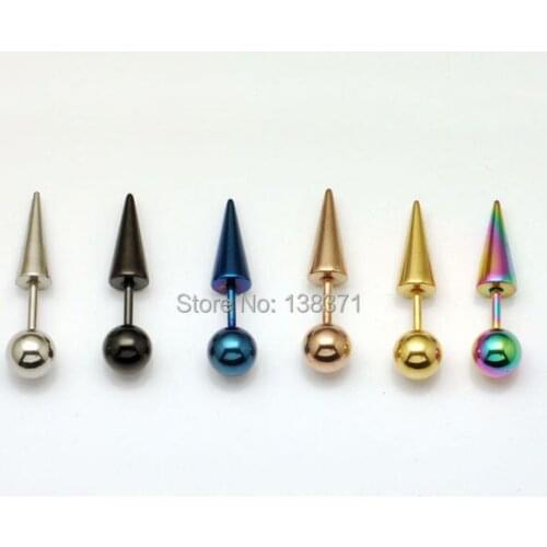 HOT SALE!!! 6mm Width Round Ball Cone Tip titanium steel Men Screw stud earrings 6 colors Free Shipping