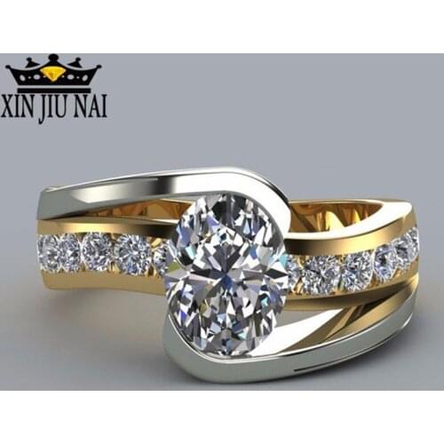 Best selling European and American fashion jewelry new two-color inlaid goose egg-shaped zircon engagement ring sapphire ring