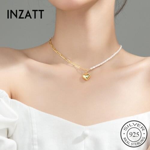 INZATT Real 925 Sterling Silver Zircon Pearl Heart Bead Choker Necklace For Fashion Women Fine Jewelry Bohemian Accessories