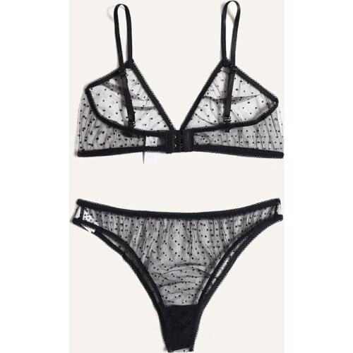 Sexy Women Underwear Set Breathable Bralette With Underpants Polka Dot Sheer Mesh Lingerie Set Invisible Bra For Ladies