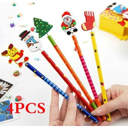 4Pcs Creative Stationery Sketchbook Pen Cute Cartoon Wooden Christmas Pencil Planner Student Prizes Christmas Gifts