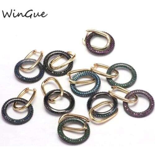 Round Circle Shaped Gold Color Drop-Earrings Brincos CZ Crystal Elegant Jewelry Dangle Earrings For Friend Lover Jewelry Gift