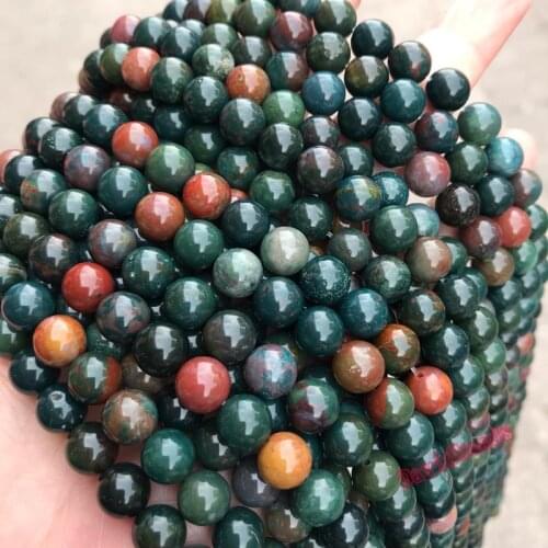 Natural Stone Round Ball Bloodstone Heliotrope Beads 6,8,10mm For DIY Women Necklace Bracelets Earrings Jewelry Making 15"