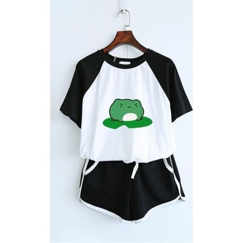 Summer Tracksuit Set For Women Short Sleeve T Shirt Mini Shorts Two Piece Set Female 2021 Cartoons Print Casual Sportwear Suit