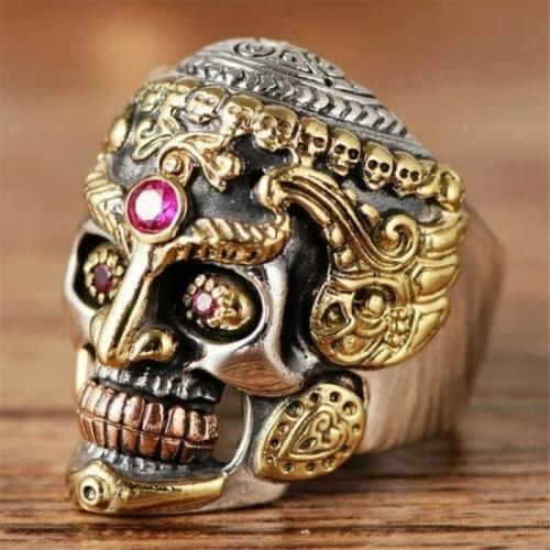 Fashion Cool Men Alloy Ring Gothic Punk Skull Crystal Zircon Eye Biker Jewelry