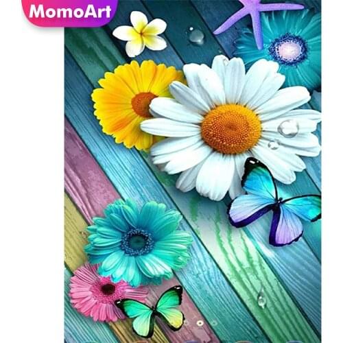 MomoArt Diamond Painting Daisy Flower Cross Stitch Kits Diamond Embroidery Butterfly New Arrival Embroidery Rhinestones Wall Art