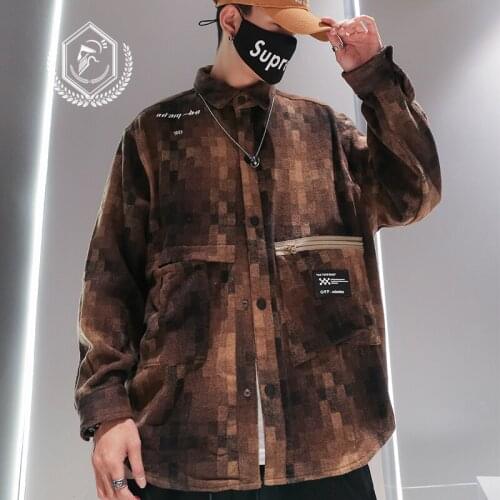 Men Fashion Loose Print Casual Fleece Hip Hop Shirt