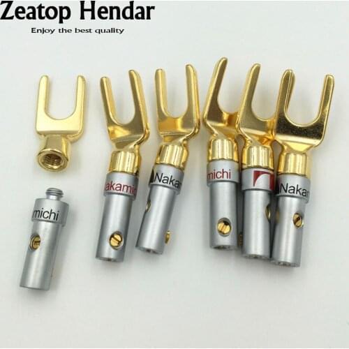 100Pcs Nakamichi Brass Gold plated and Silver Plated Y U-Type Spade Speaker Plugs Audio Screw Fork Connector Adapter
