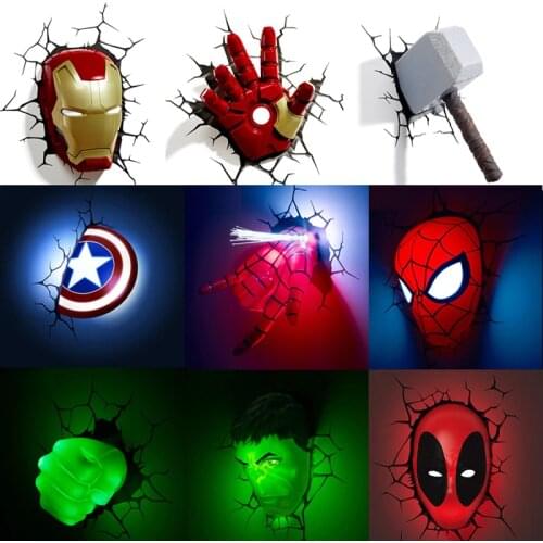 Avengers Series 3D Marvel LED Wall Lamp Living Room Creative Night Light Ironman Hulk Hammer Captain American as Boys Gift