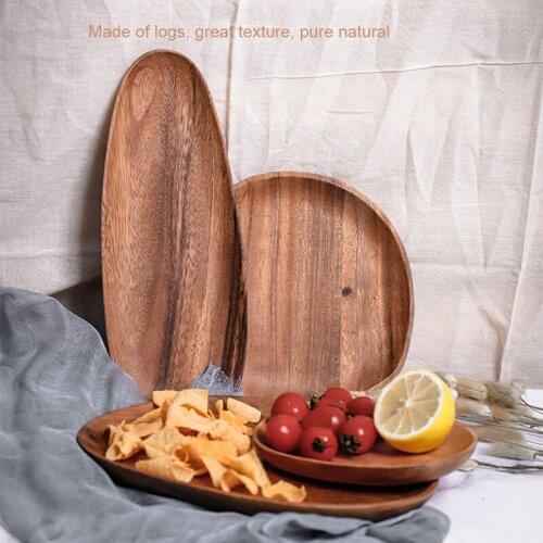 Solid Wood Food Tray Snack Storage Tray Display Plates Irregular Oval Plate Fruit Dishes Pots Trays Base Dinner Plate Tableware