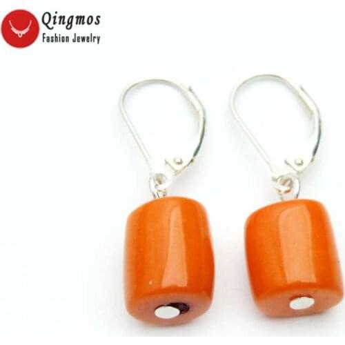 Qingmos Fashion Orange 10-11mm Natural Knobble Coral Earrings for Woman with Stering Silver 925 Leverback Dangle Earring ear746