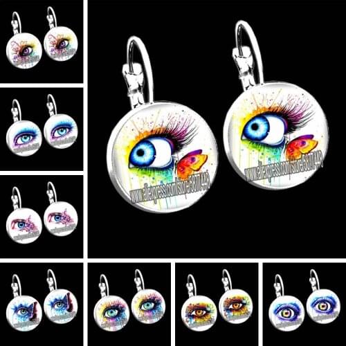 New Beauty Artistic Eye Butterfly Stud Earrings Fashion Jewelry Trendy Colorful Eyes Women Charms Glass Cabochon French Earring