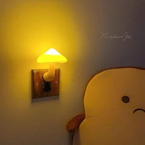 LED Night Light Mushroom Wall Socket Lamp Plug Warm White Colorful Light-control Sensor Convenient Bedroom Light Home Decoration