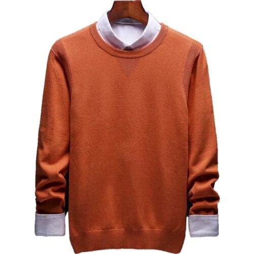 Spring and Autumn Mens Sweater Korean Knitwear Round Neck Sweater Trend Solid Color Jacket Long Sleeve Shirt