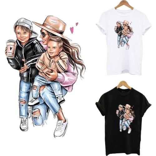 Happy Family Thermo Heat Transfer Sticker DIY A-Level Washable Iron On Patches For Clothes Mom&Kid Patch Easy Print By Household