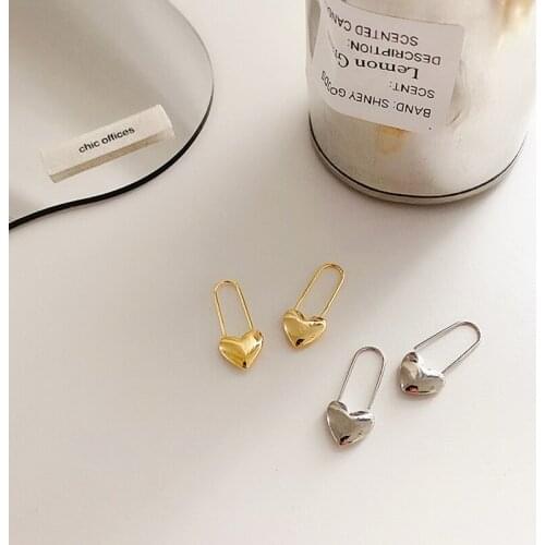 SRCOI Vintage Heart Shaped Lock Gold Silver Color Metal Long Drop Earring Fashion Simple Mini Women Earring Party Jewelry