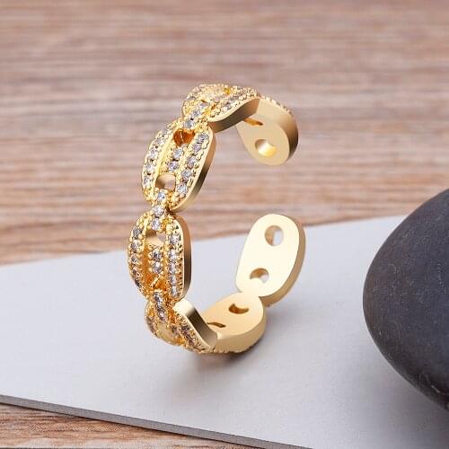 High Quality Copper Zircon Pig Nose Rings For Women Retro Charms Chain Simple Open Finger Adjustable Rings Personality Jewelry